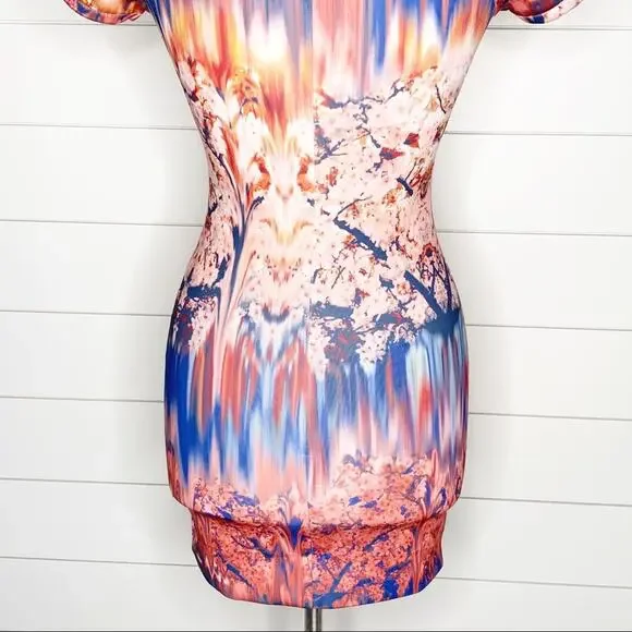 ZARA Collection Cherry Blossom Sheath Dress Pink Blue Size Small - Picture 9 of 9